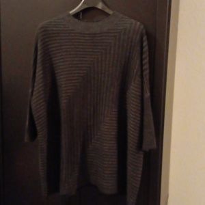 APT.9 Women's Black and Gray Striped Crew Neck Sweater Size L